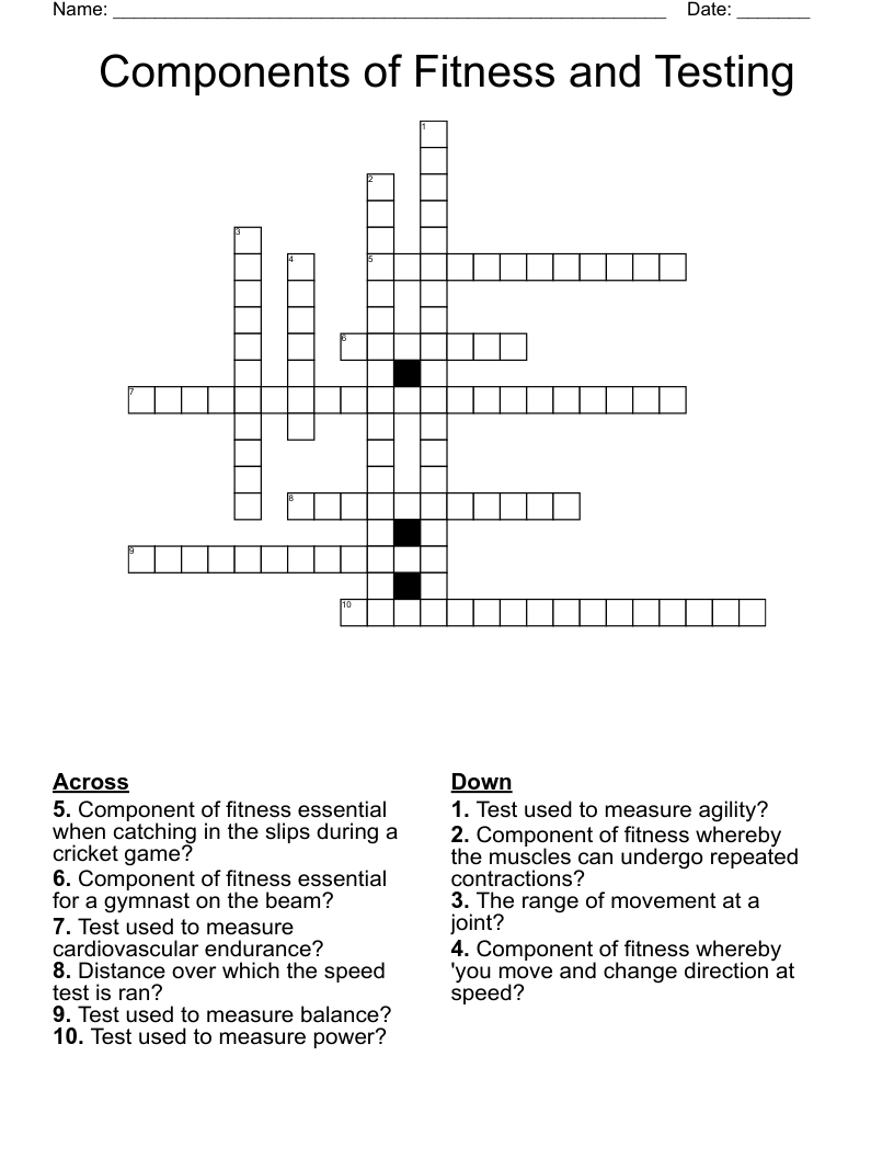 Components of Fitness and Testing  Crossword