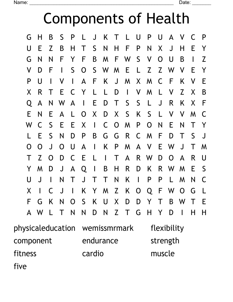 Components of Health Word Search