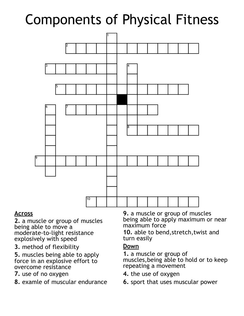 Components of Physical Fitness Crossword