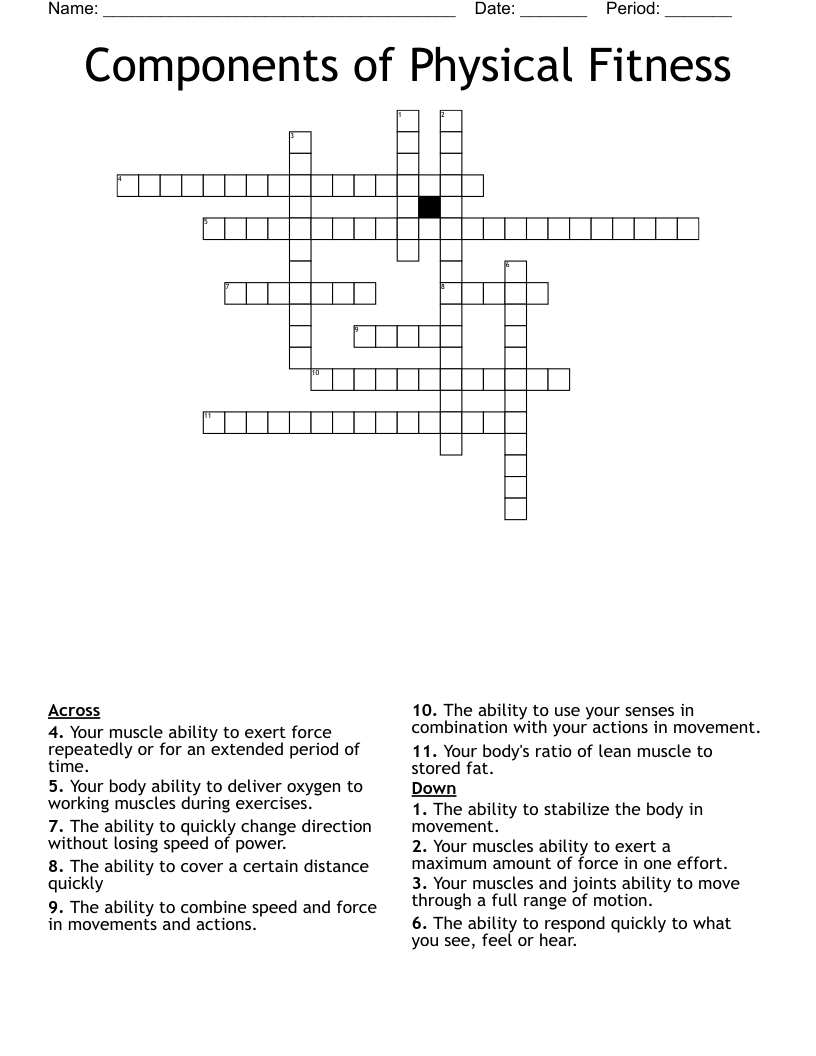 Components of Physical Fitness Crossword