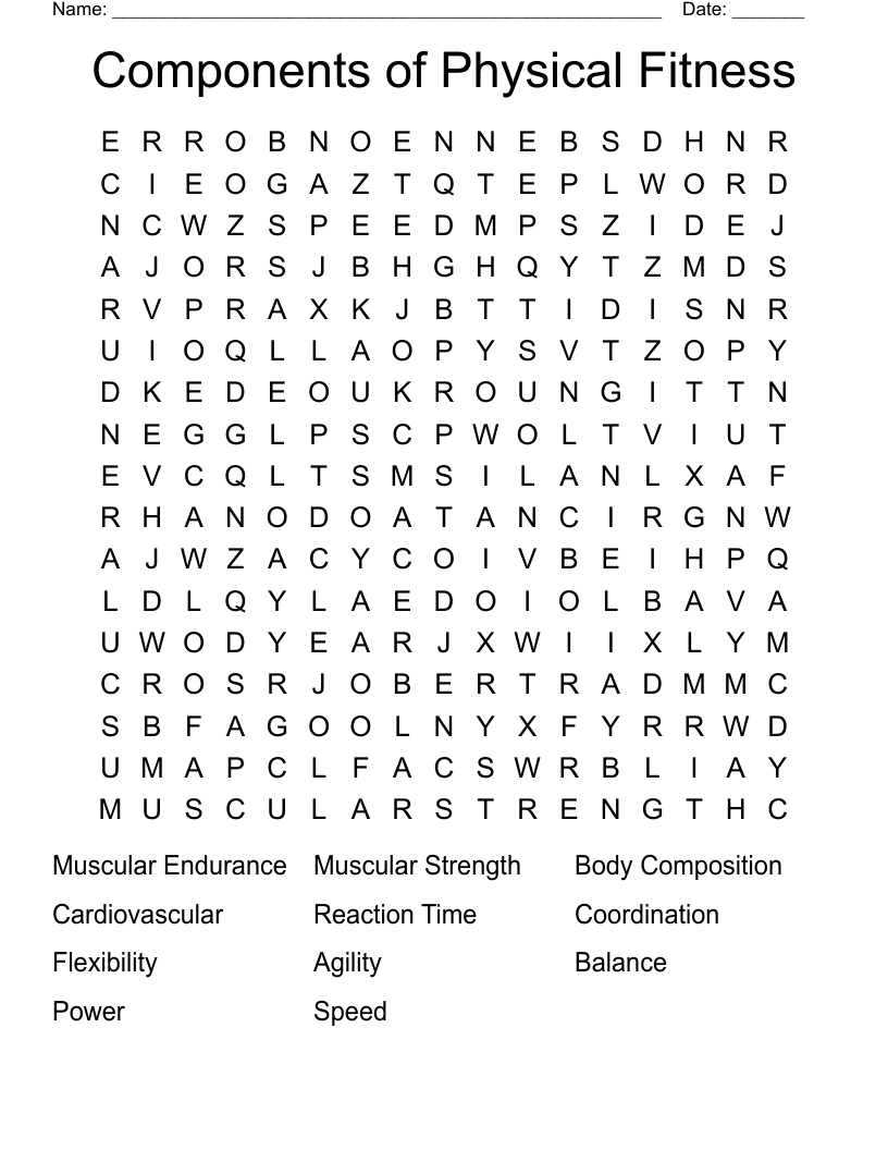 Components of Physical Fitness Word Search