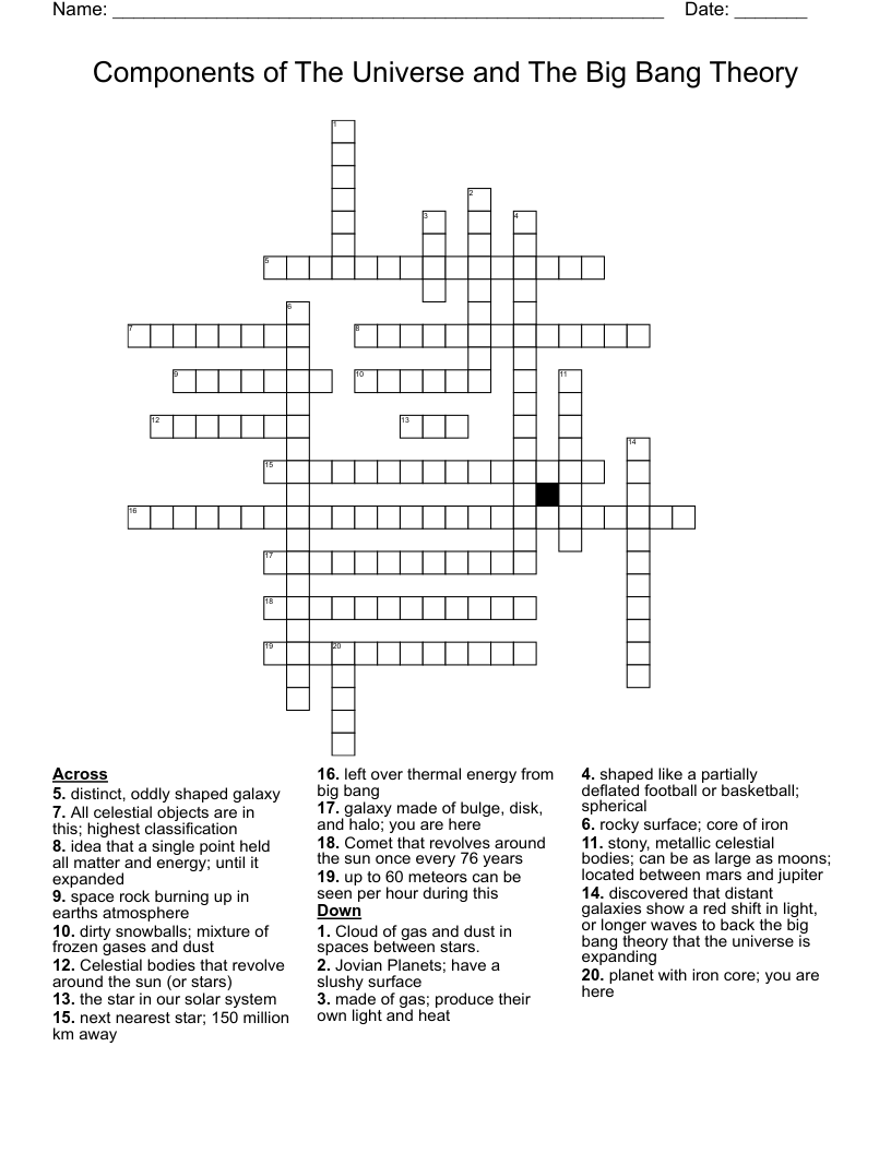 Components of The Universe and The Big Bang Theory Crossword