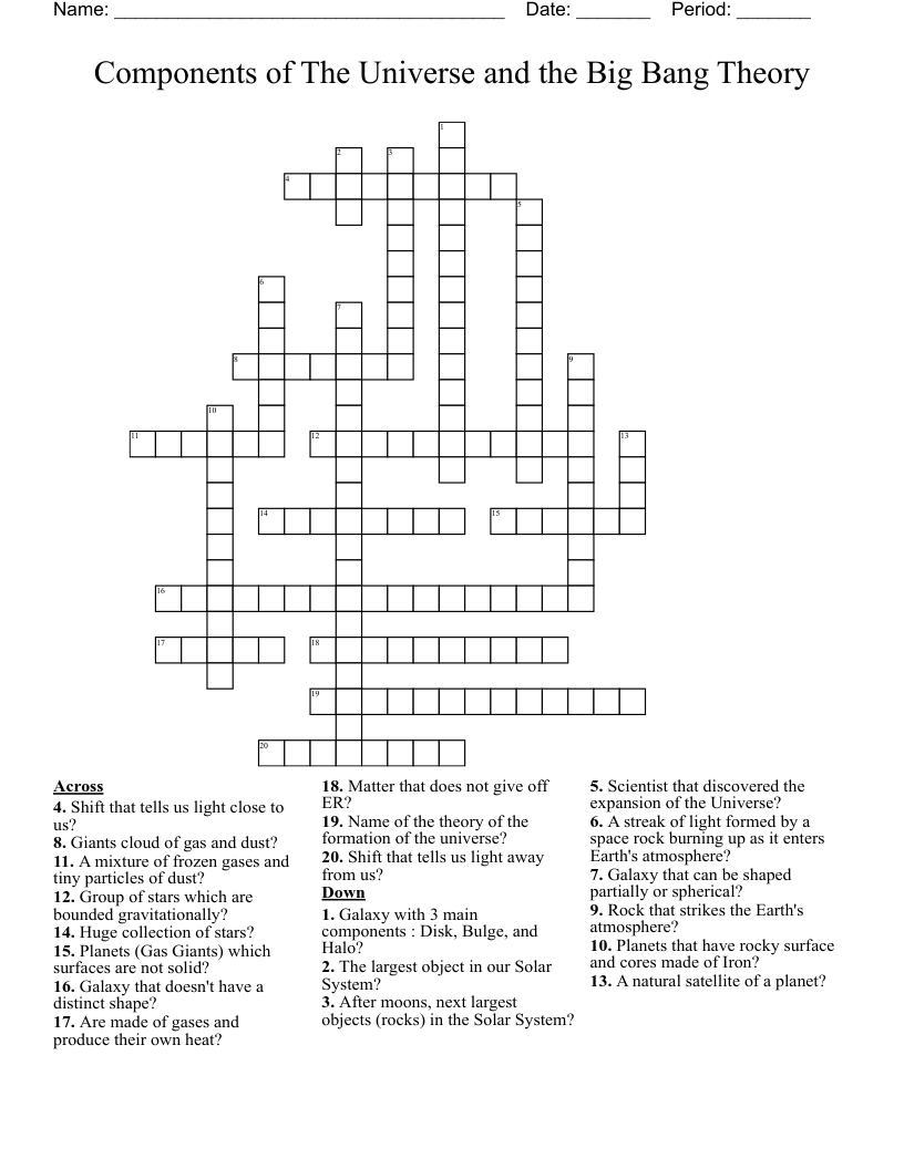 Components of The Universe and the Big Bang Theory Crossword