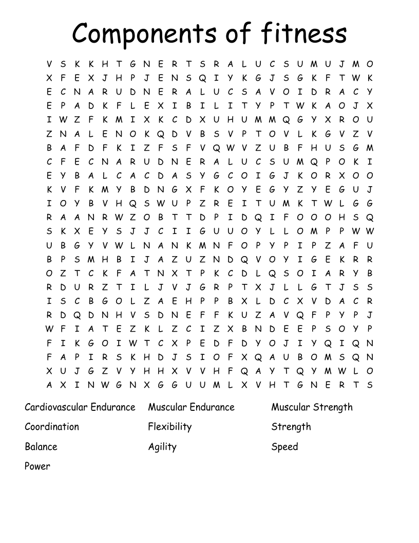 Components of fitness Word Search