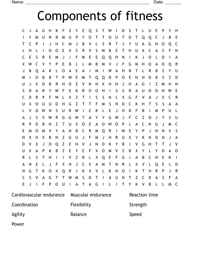 Components of fitness Word Search