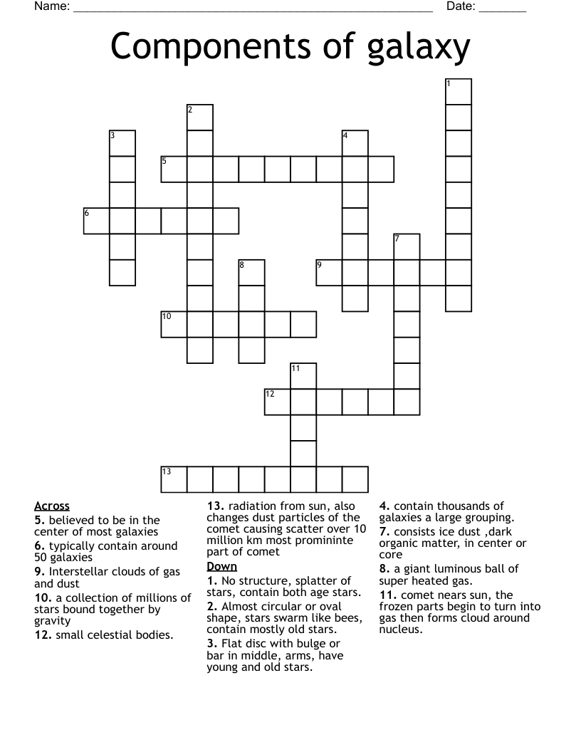 Components of galaxy Crossword
