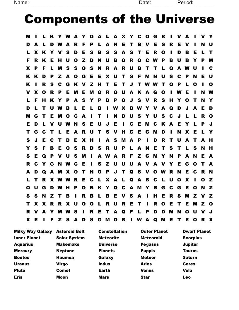 Components of the Universe Word Search