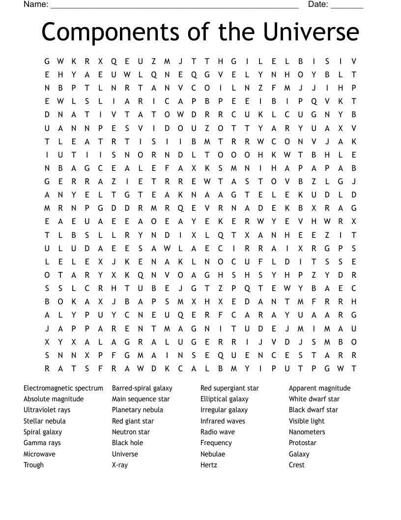 Components of the Universe Word Search