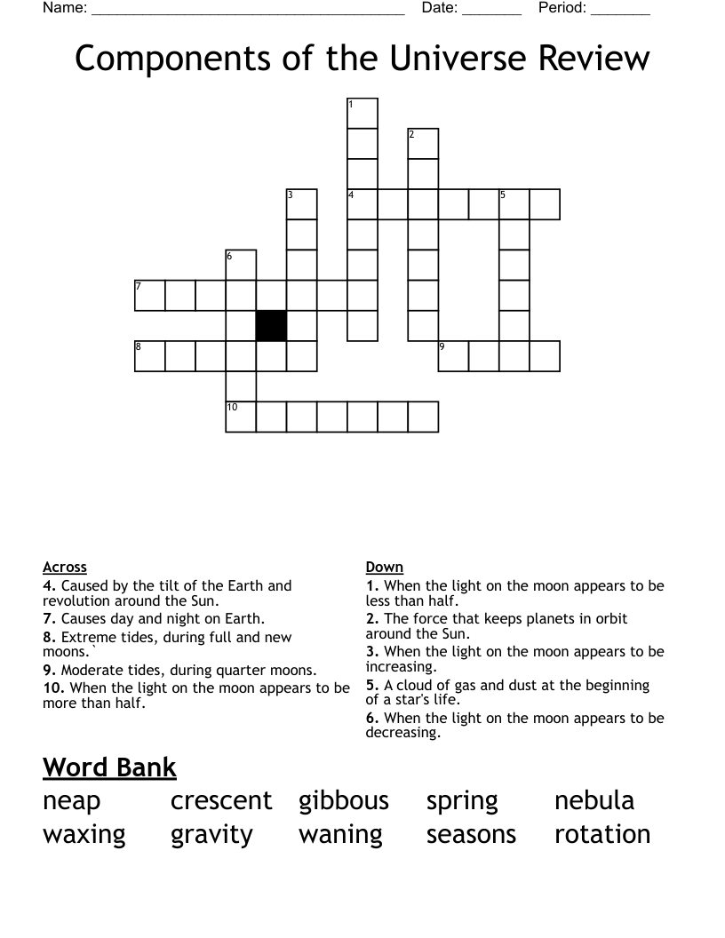 Components of the Universe Review Crossword