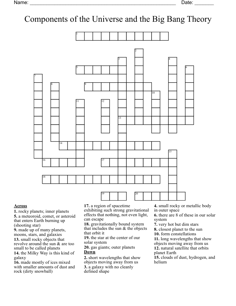 Components of the Universe and the Big Bang Theory Crossword