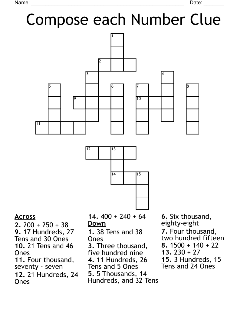 Compose each Number Clue Crossword