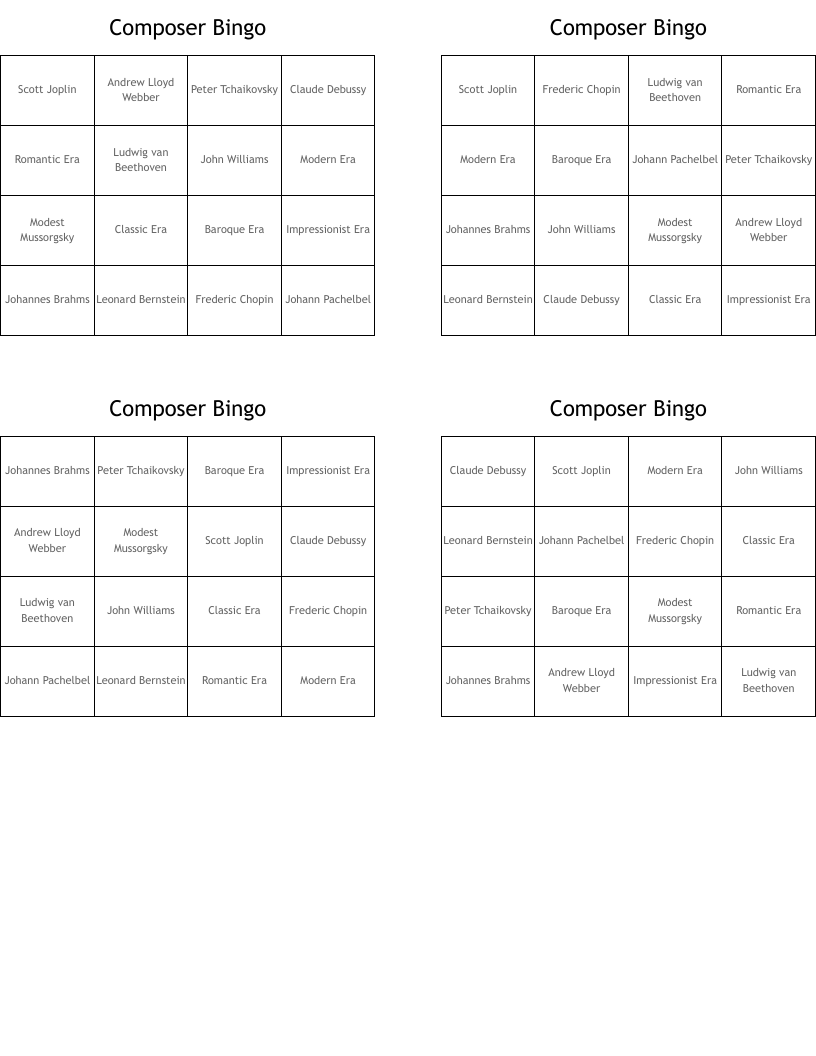 Composer Bingo