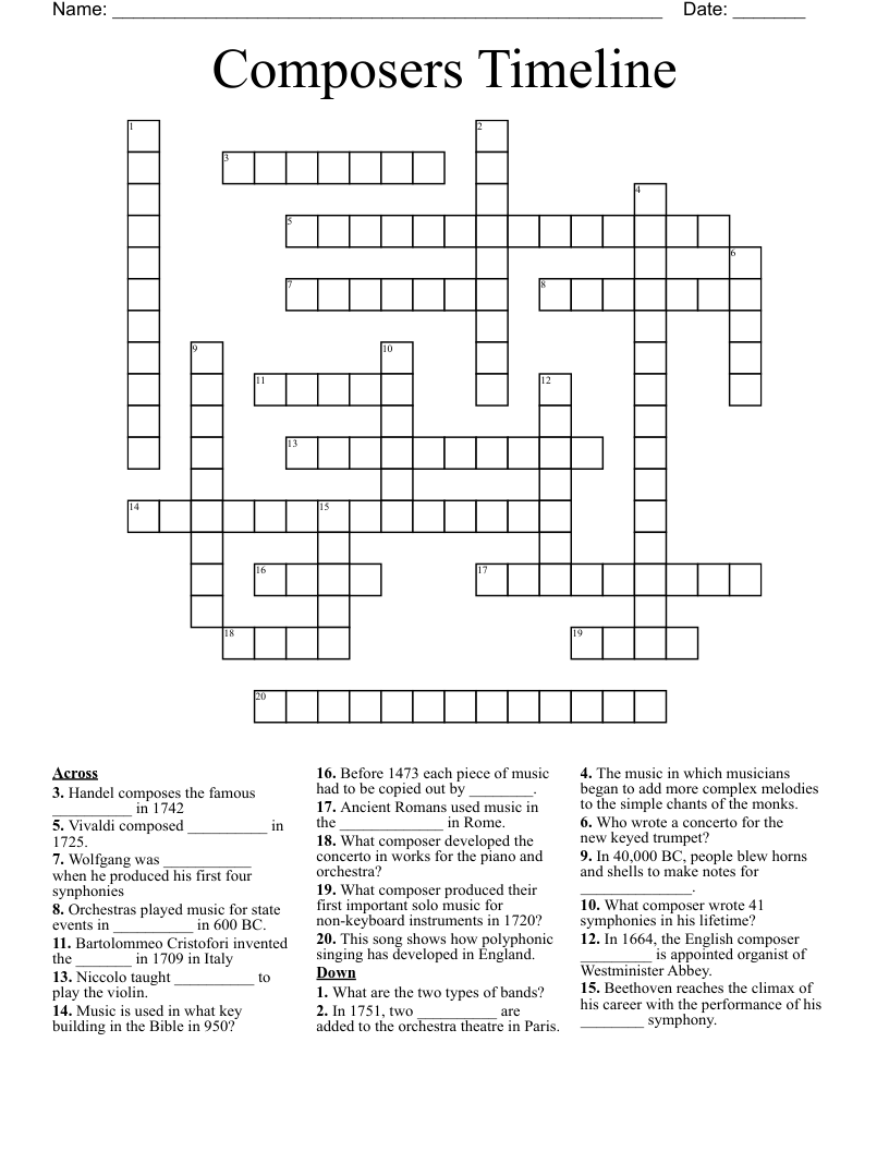 Composers Timeline Crossword