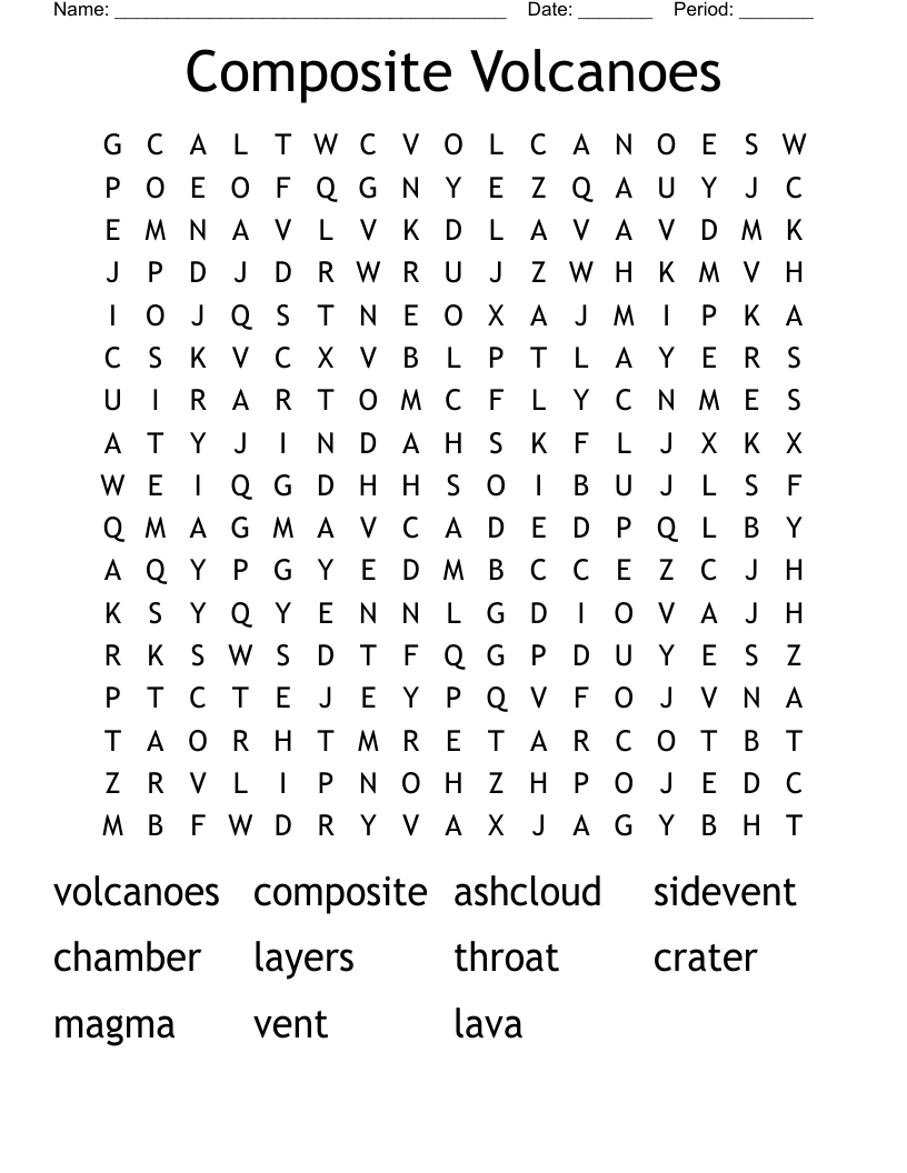 Composite Volcanoes Word Search