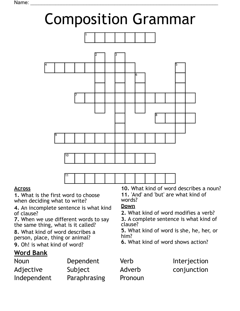 Composition Grammar Crossword