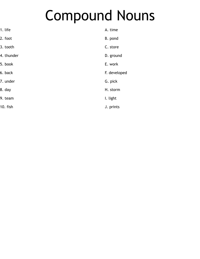 Compound Nouns Worksheet
