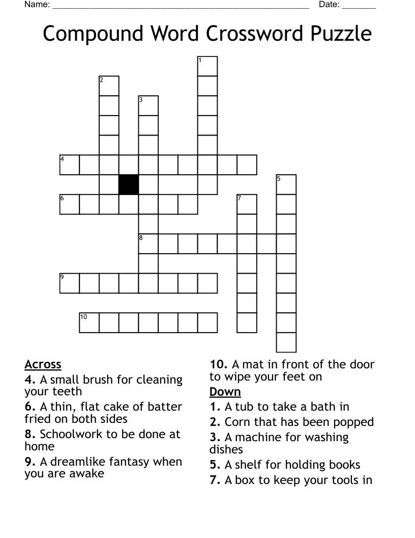 Compound Word Crossword Puzzle