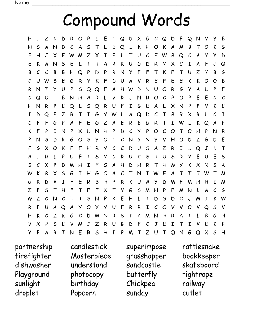 Compound Words Word Search
