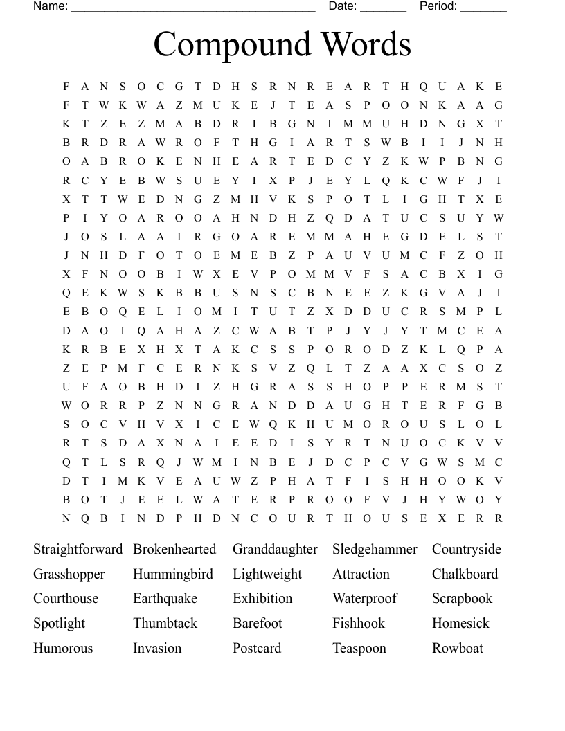 Compound Words Word Search