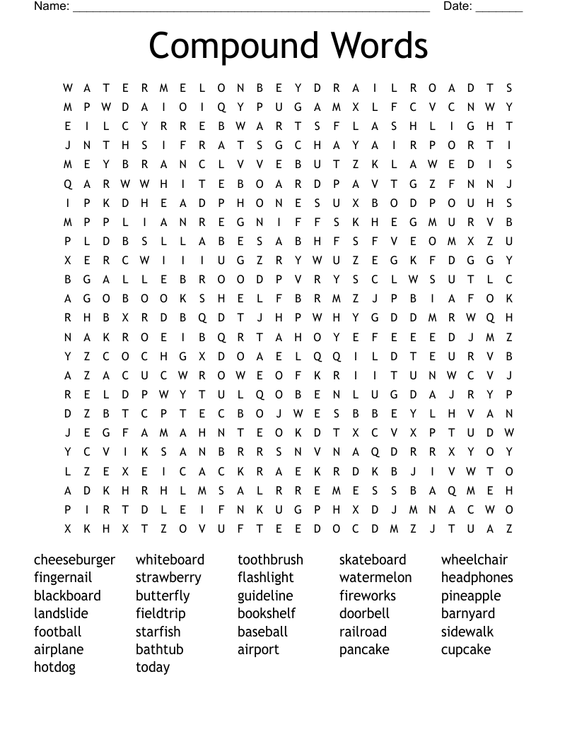 Compound Words Word Search