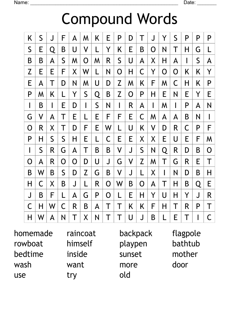 Compound Words Word Search