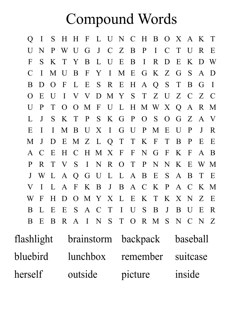 Compound Words Word Search