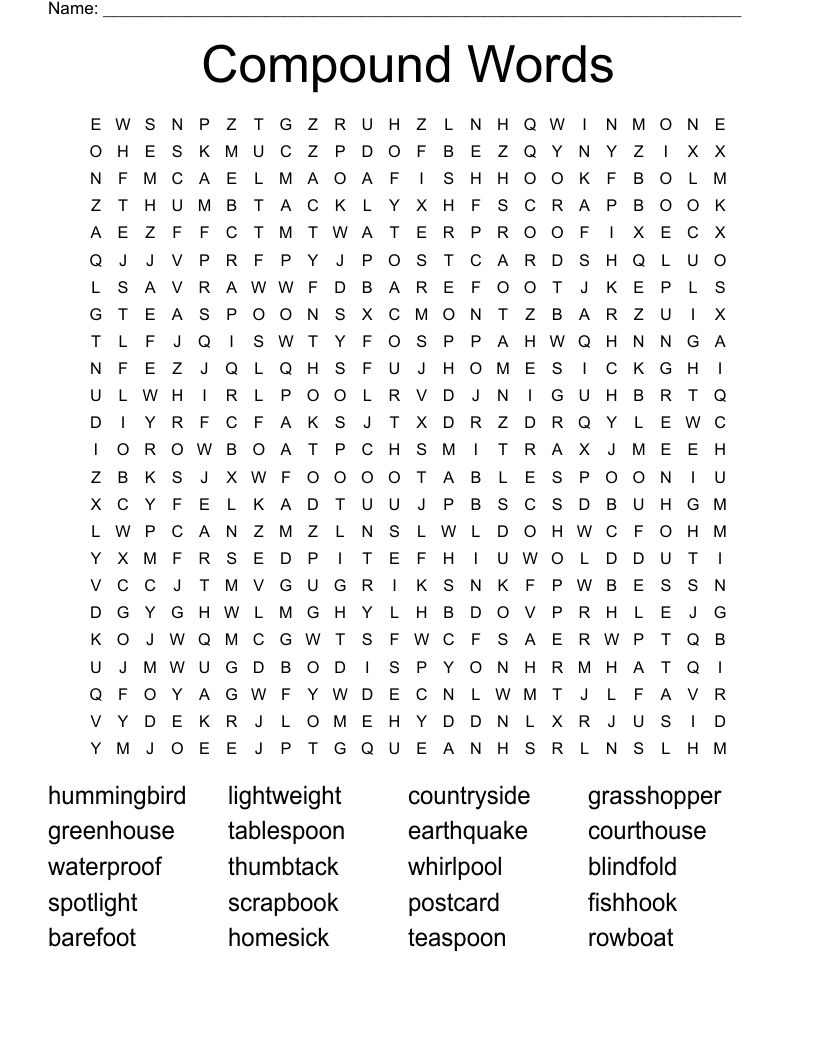 Compound Words Word Search