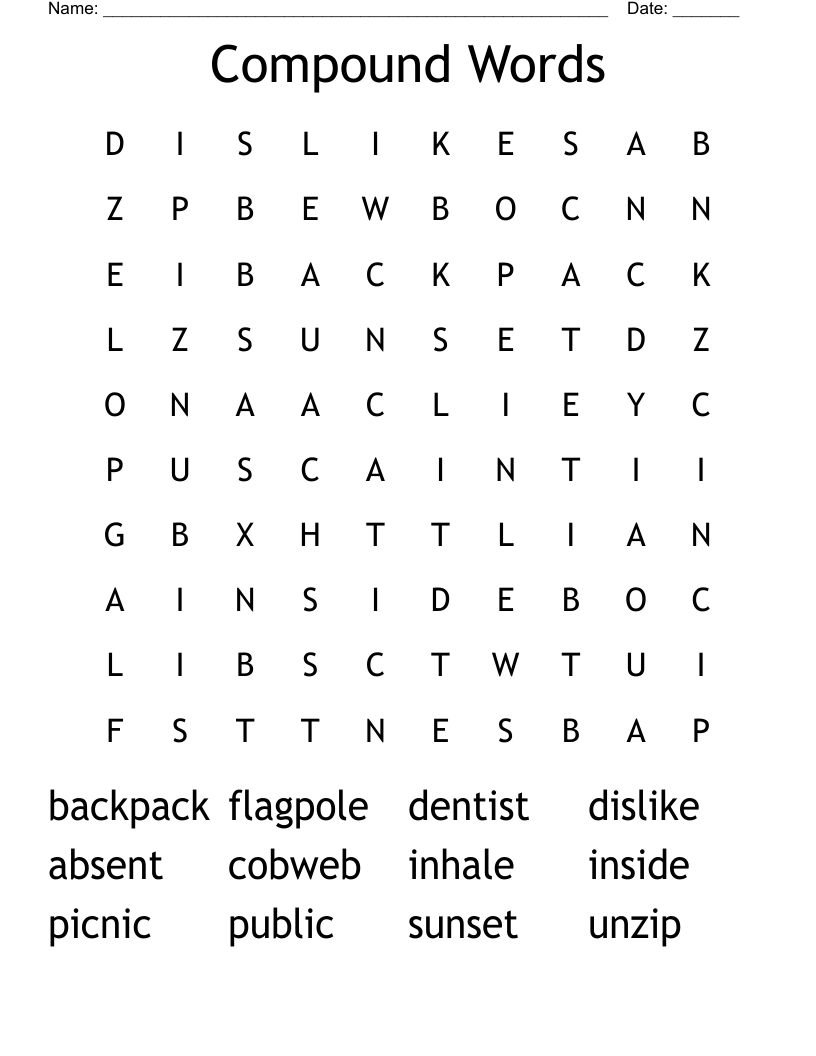 Compound Words Word Search