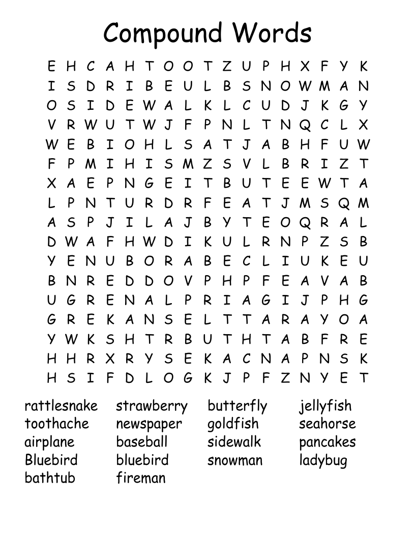 Compound Words Word Search