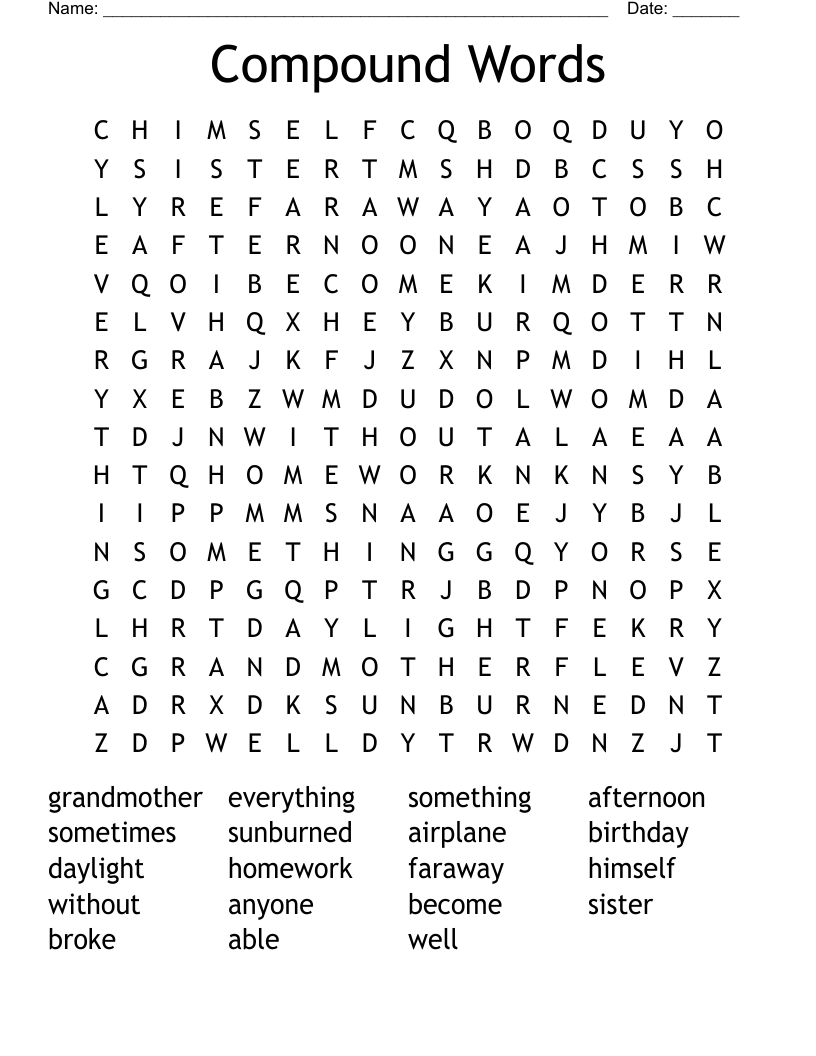 Compound Words Word Search