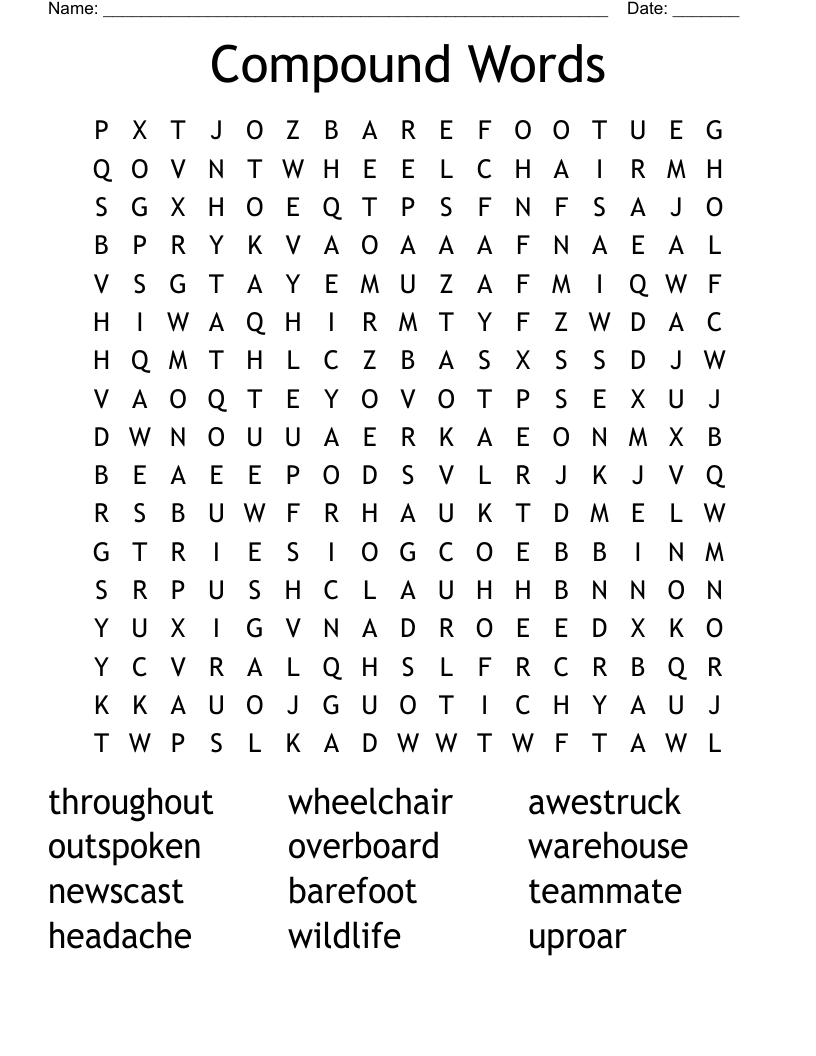 Compound Words Word Search