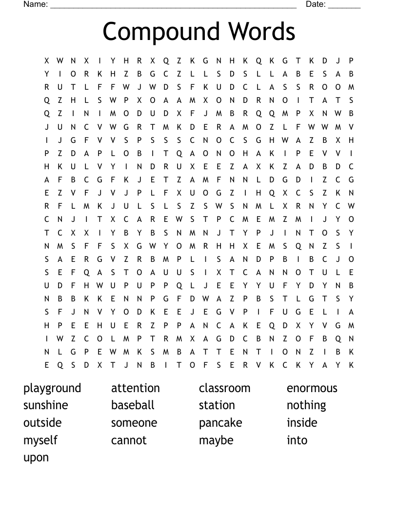 Compound Words Word Search