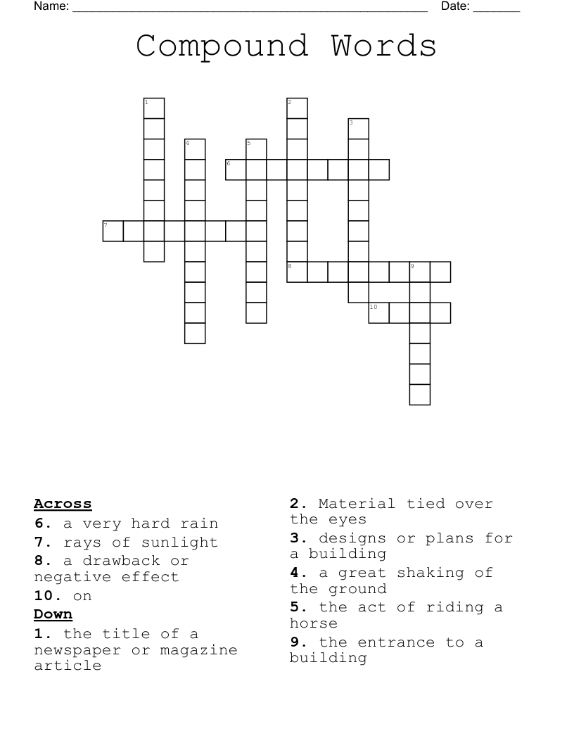 Compound Words Crossword