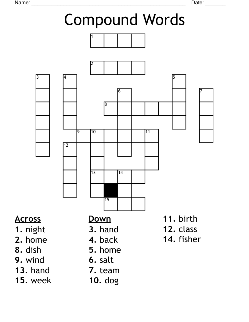 Compound Words Crossword