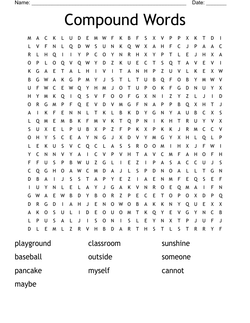 Compound Words Word Search