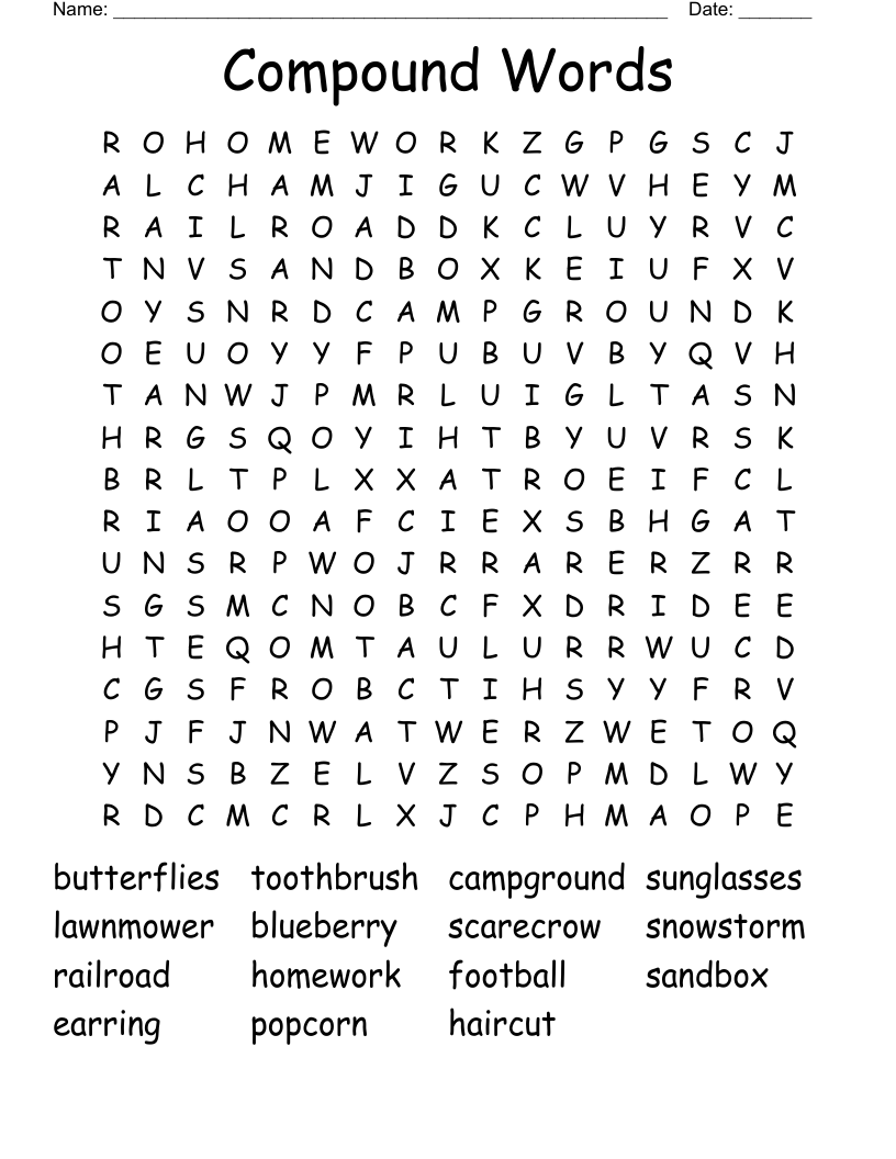 Compound Words Word Search