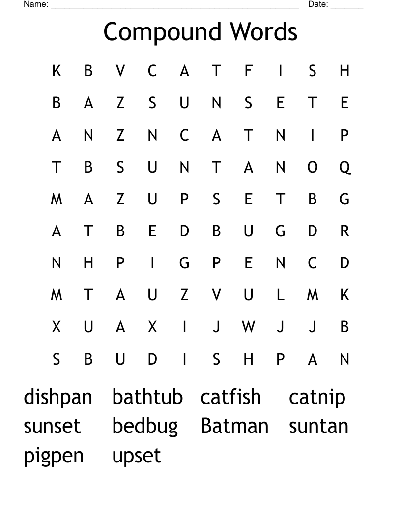 Compound Words Word Search