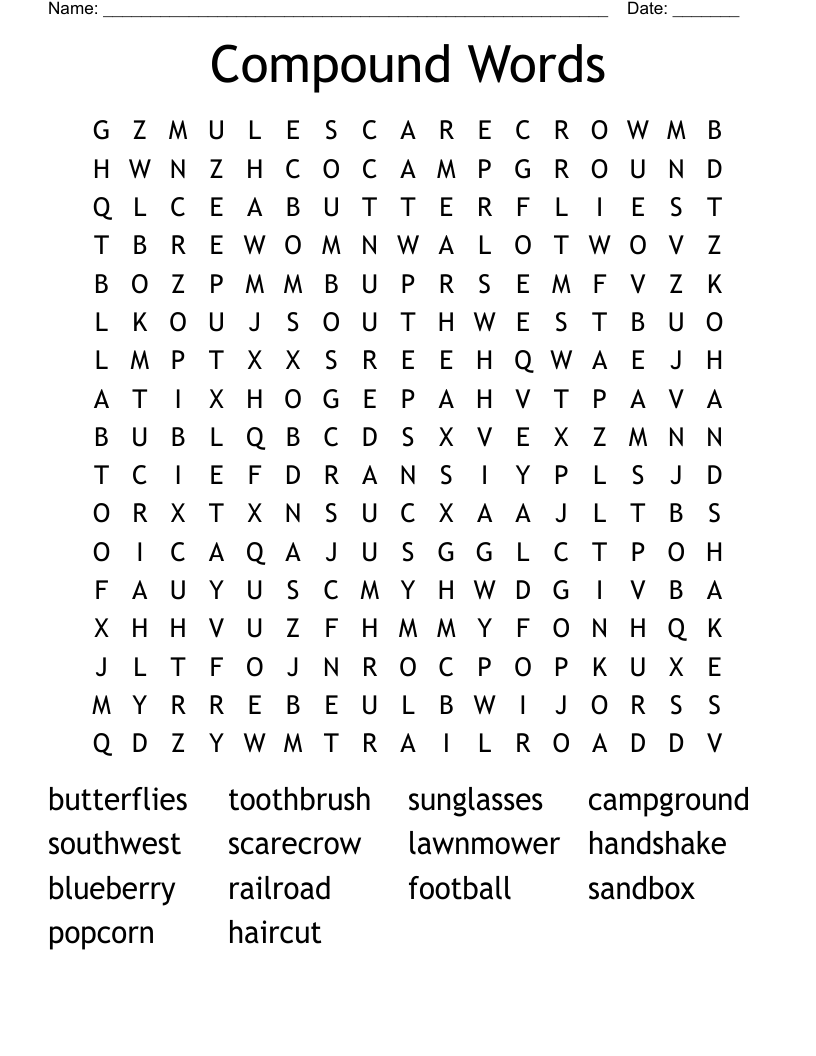 Compound Words Word Search