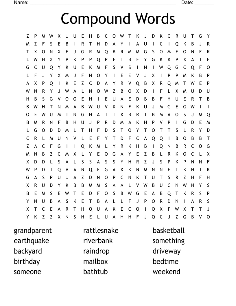 Compound Words Word Search