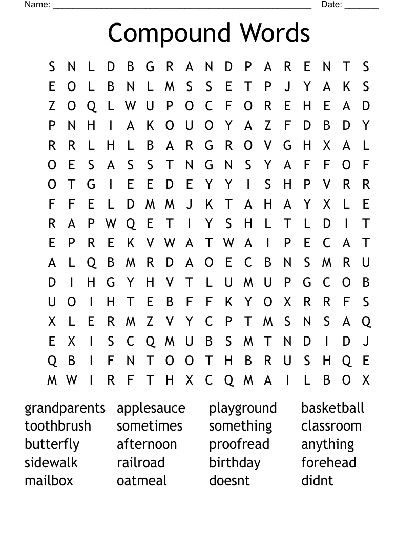 Compound Words Word Search