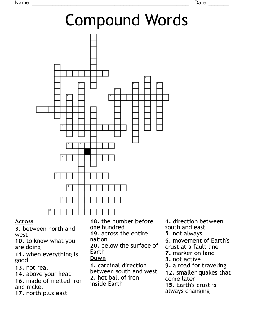Compound Words Crossword