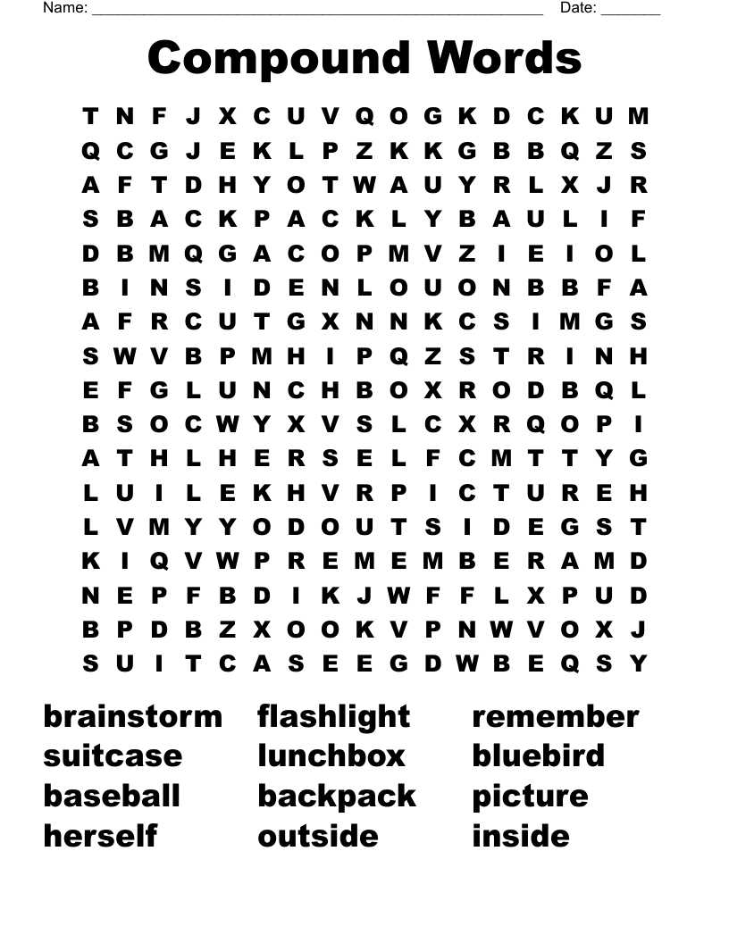 Compound Words Word Search