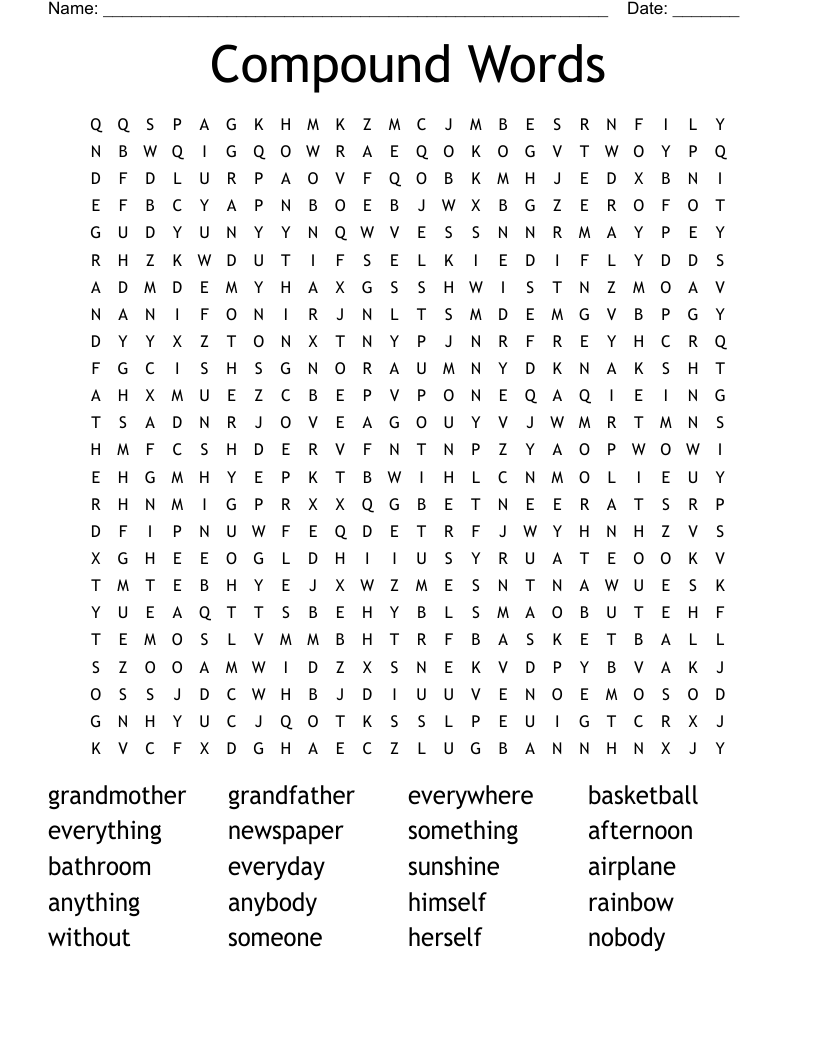 Compound Words Word Search