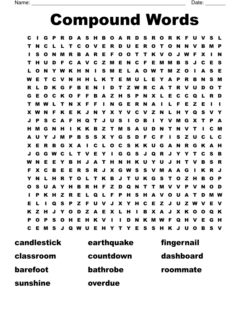 Compound Words Word Search