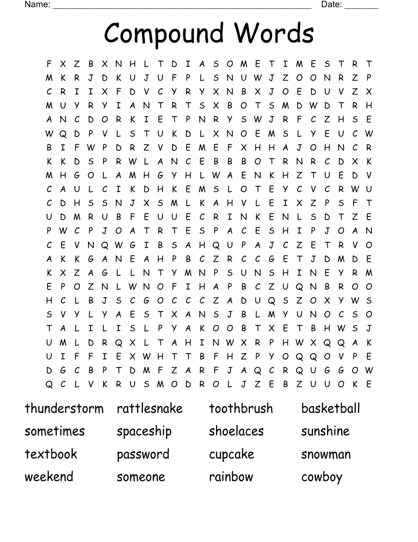 Compound Words Word Search