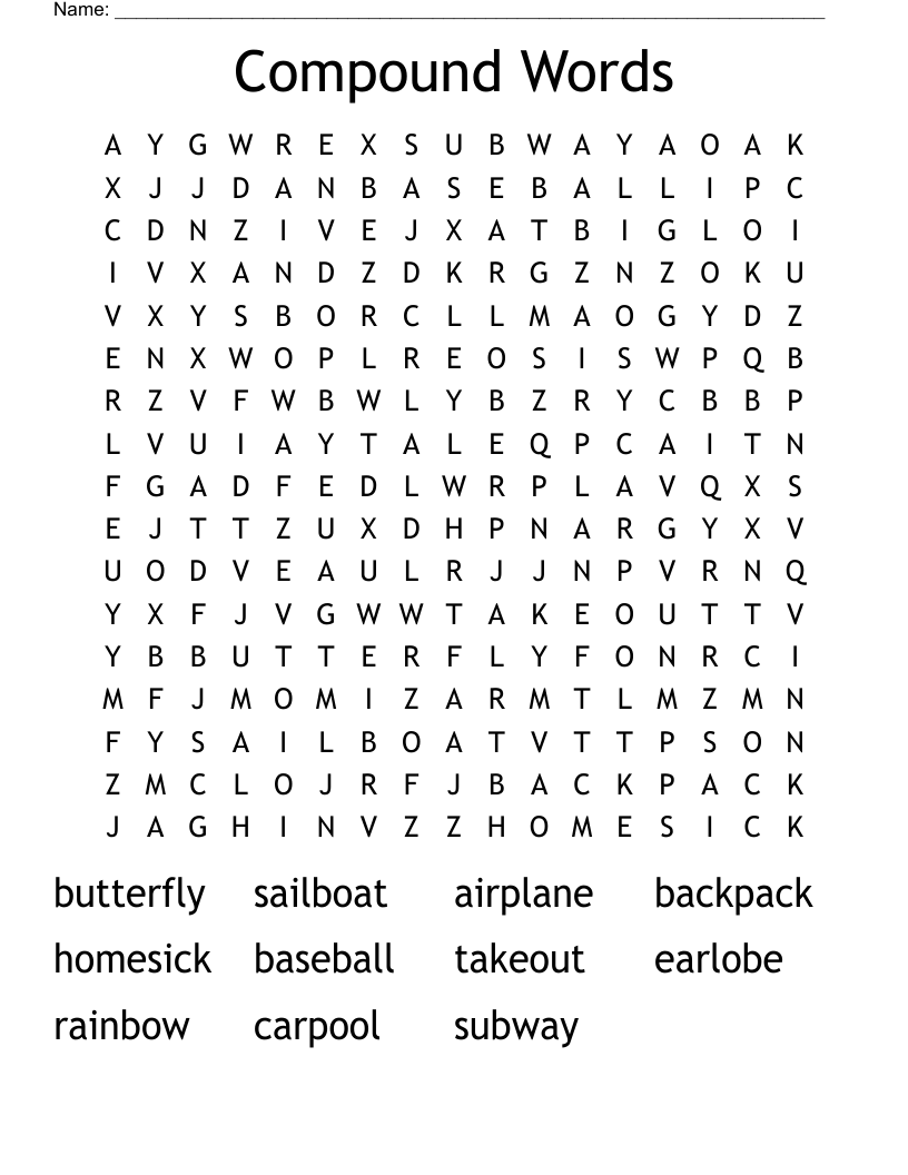 Compound Words Word Search