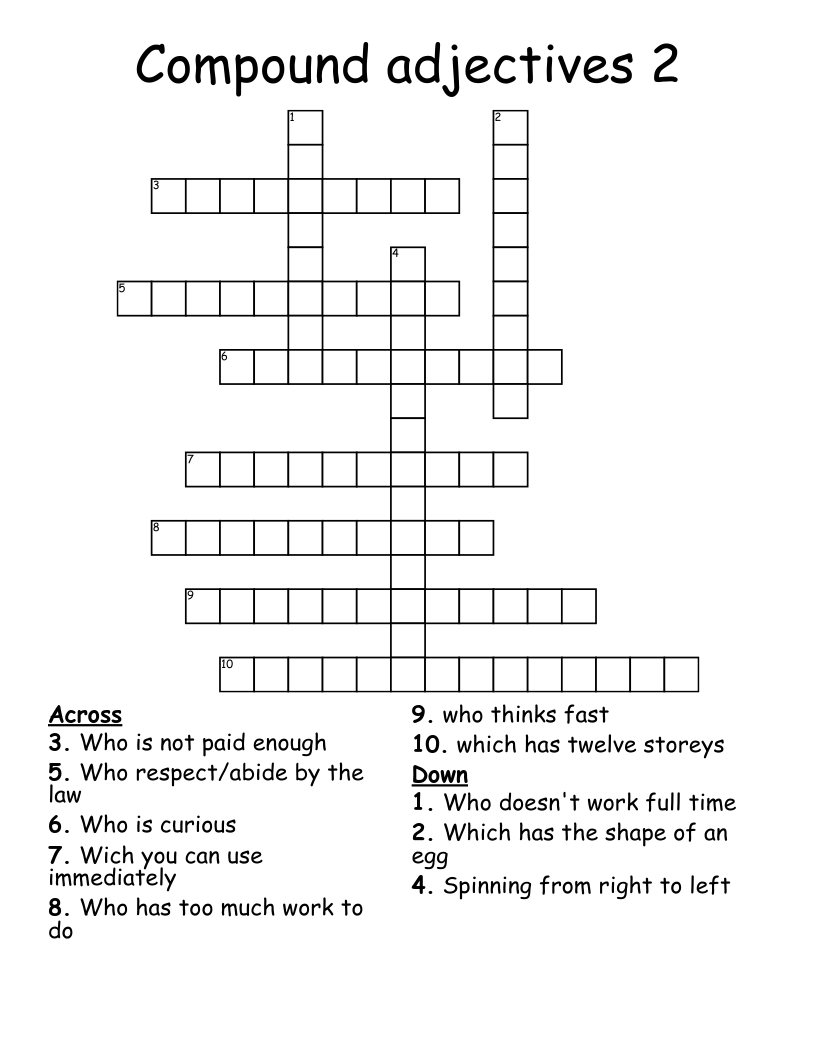 Compound adjectives 2 Crossword