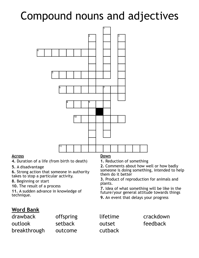Compound nouns and adjectives Crossword
