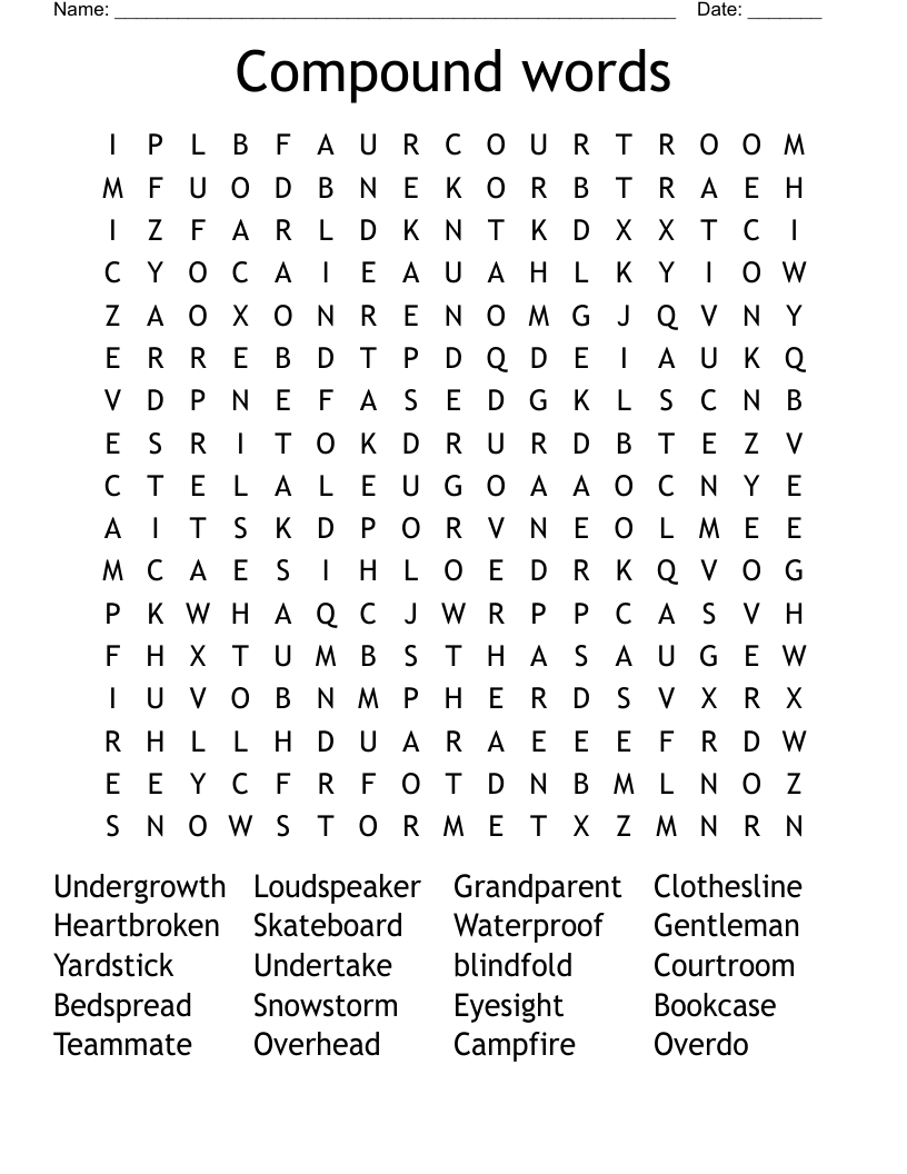 Compound words Word Search