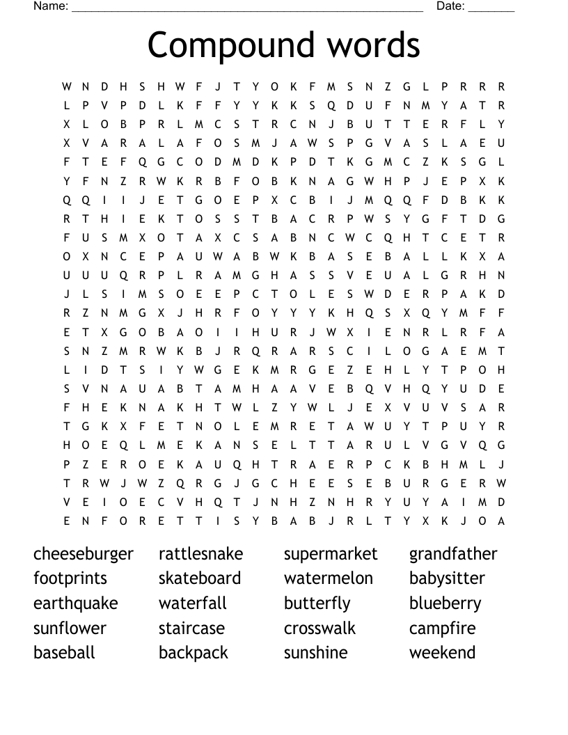 Compound words Word Search